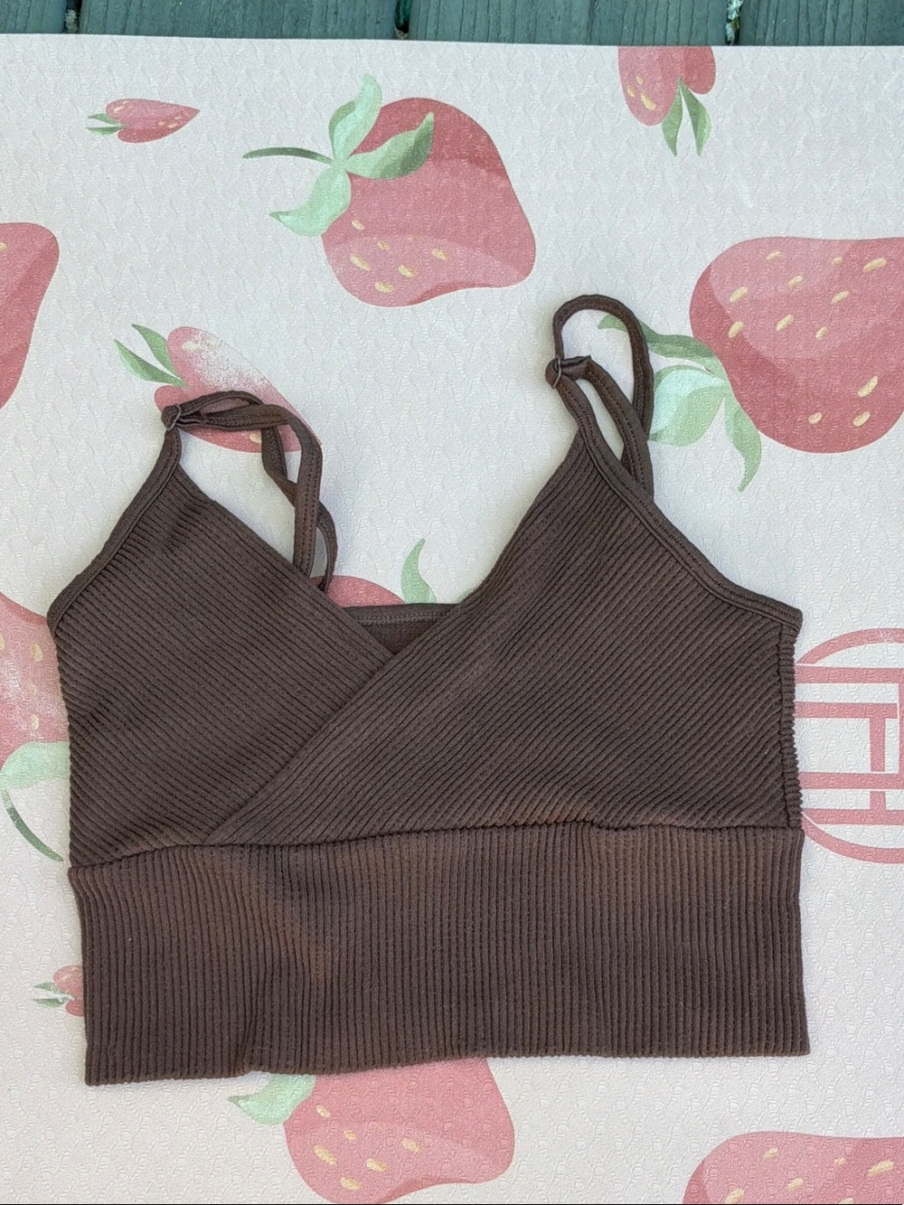Women’s Ribbed Brown Wrap-Front Crop Tank